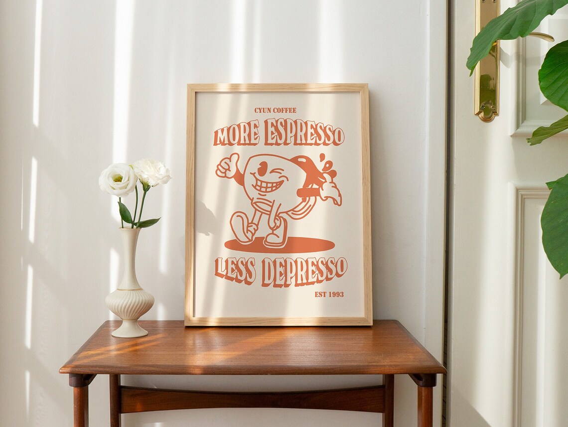 More Espresso Less Depresso Retro Coffee Art Print - Image 2