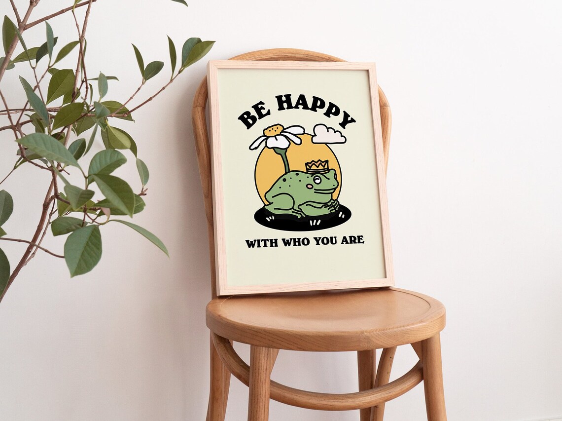 Be Happy With Who You Are Frog Prince Retro Self Love Quote Poster - Image 3