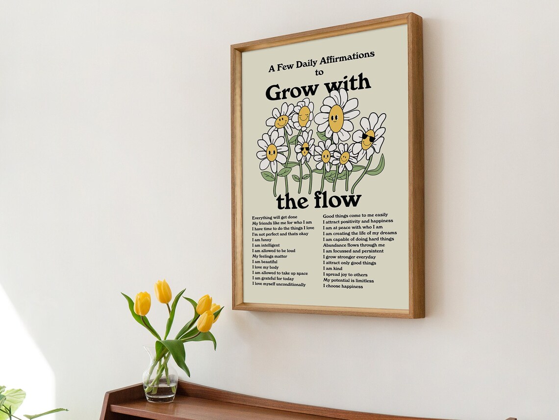 Daily Affirmations Retro Flowers Art Print - Image 2