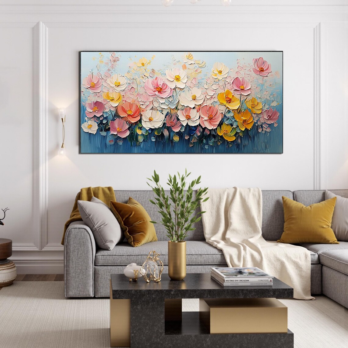Colorful Spring Blossom Garden Impasto Textured Floral Art Poster - Image 2