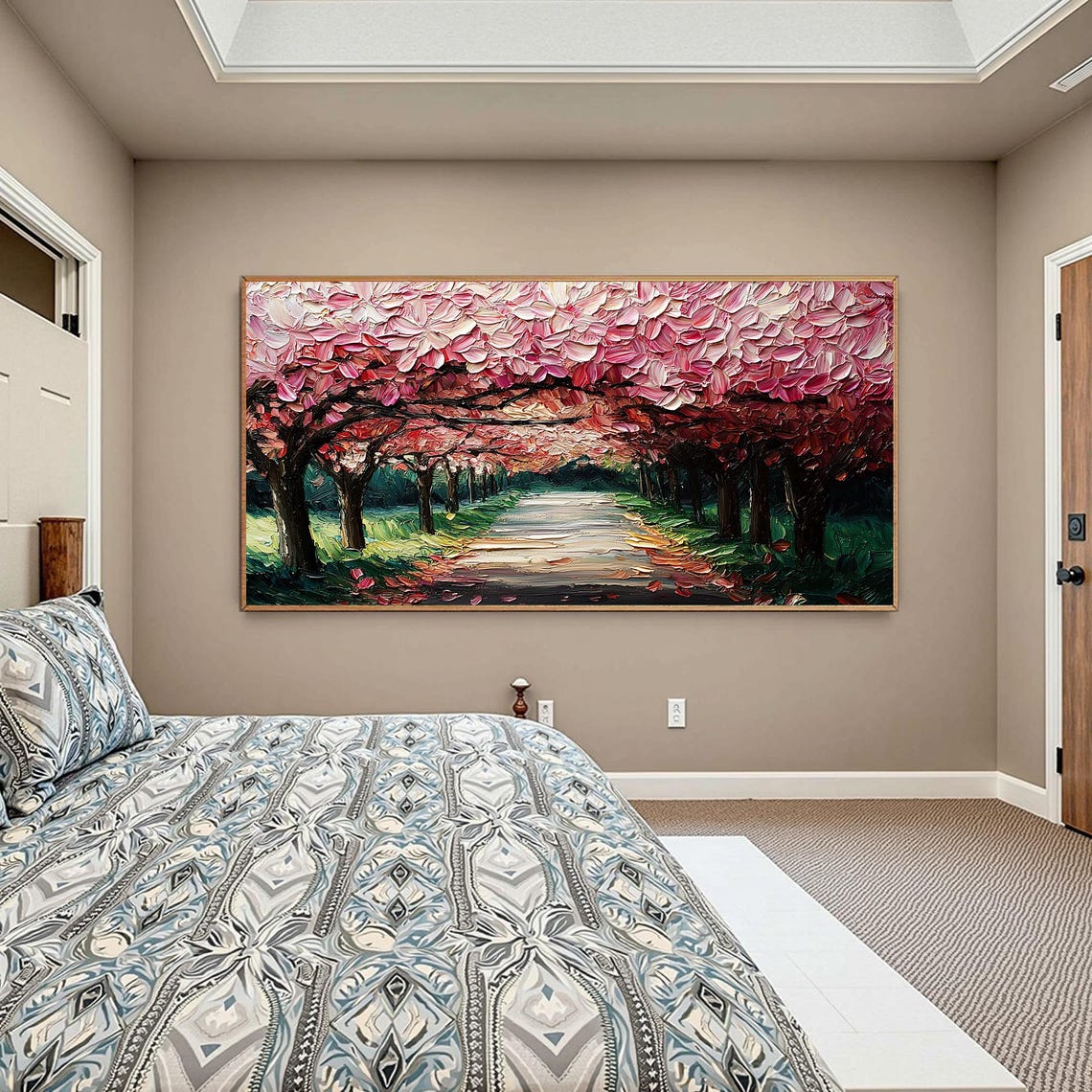 Cherry Blossom Pink Tree Tunnel Path Impasto Spring Art Poster - Image 3