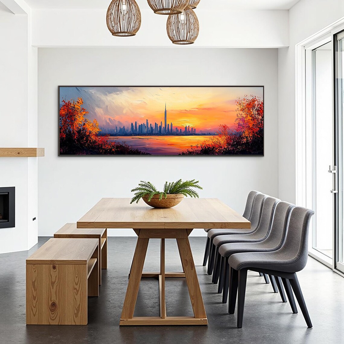 Dubai Skyline Burj Khalifa Sunset City Impasto Painting Travel Poster - Image 3
