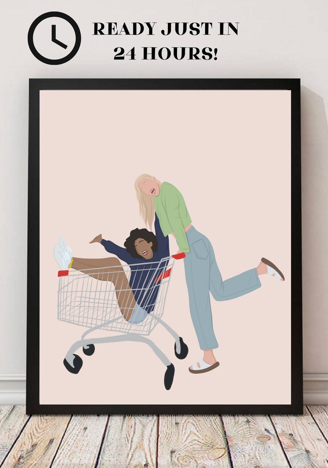 Custom Faceless Friends Shopping Cart Fun Illustration Poster