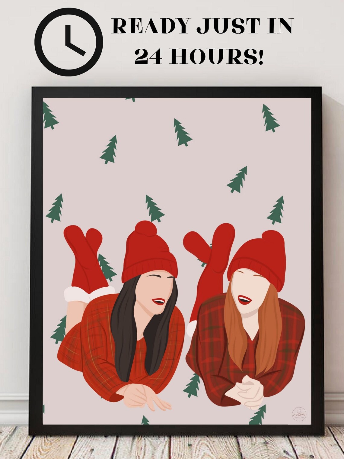 Christmas Custom Faceless Portrait of Two Girls in Pajamas Poster
