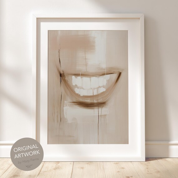 Abstract Teeth Line Art Print Minimalist Beige Dentistry Decor