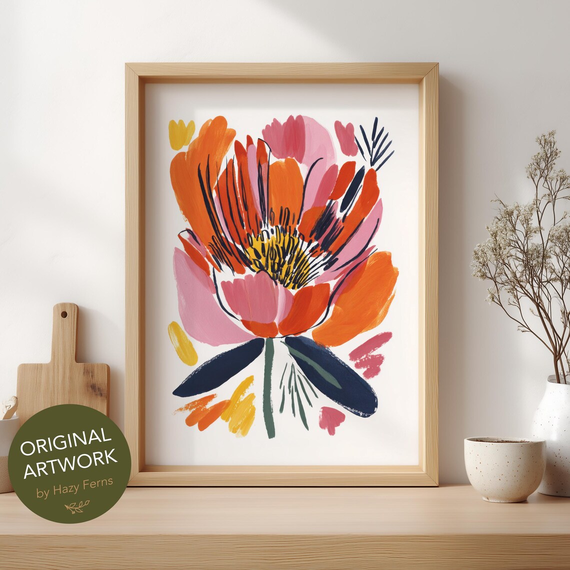 Abstract Peony Art Print Colorful Gouache Style Modern Botanical Floral Poster 32
