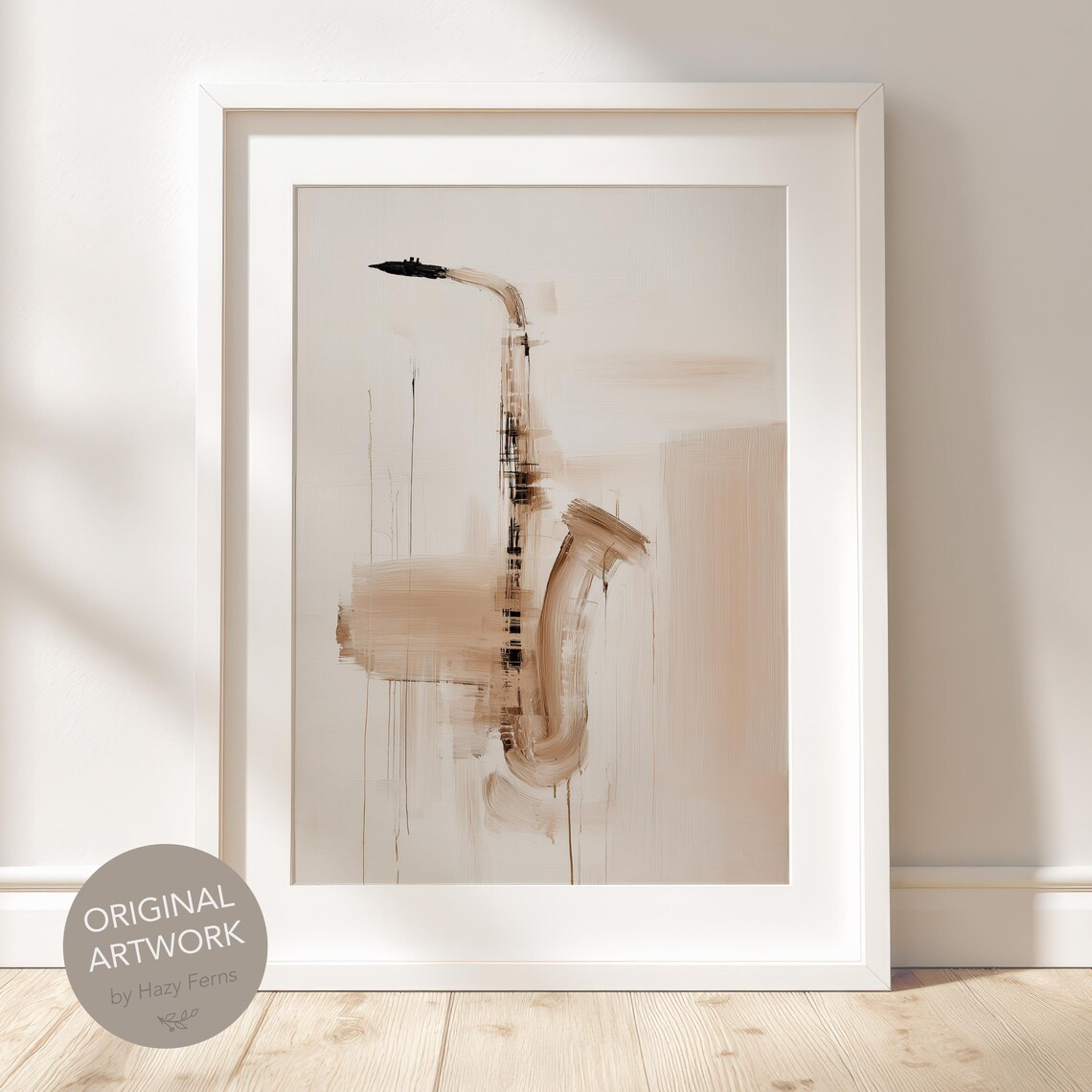 Abstract Saxophone Print Beige Minimalist Jazz Art