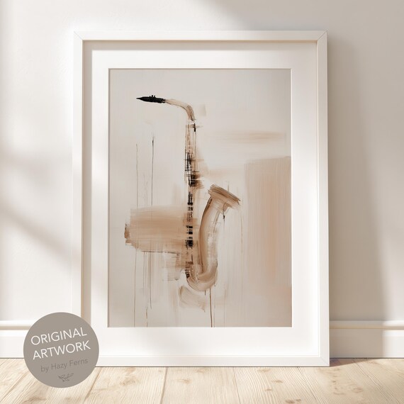 Abstract Saxophone Beige Minimalist Jazz Music Instrument Poster