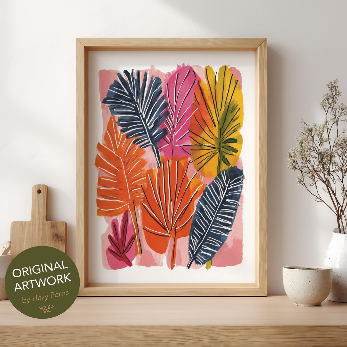 Tropical Palm Leaves Art Print, Gouache Style
