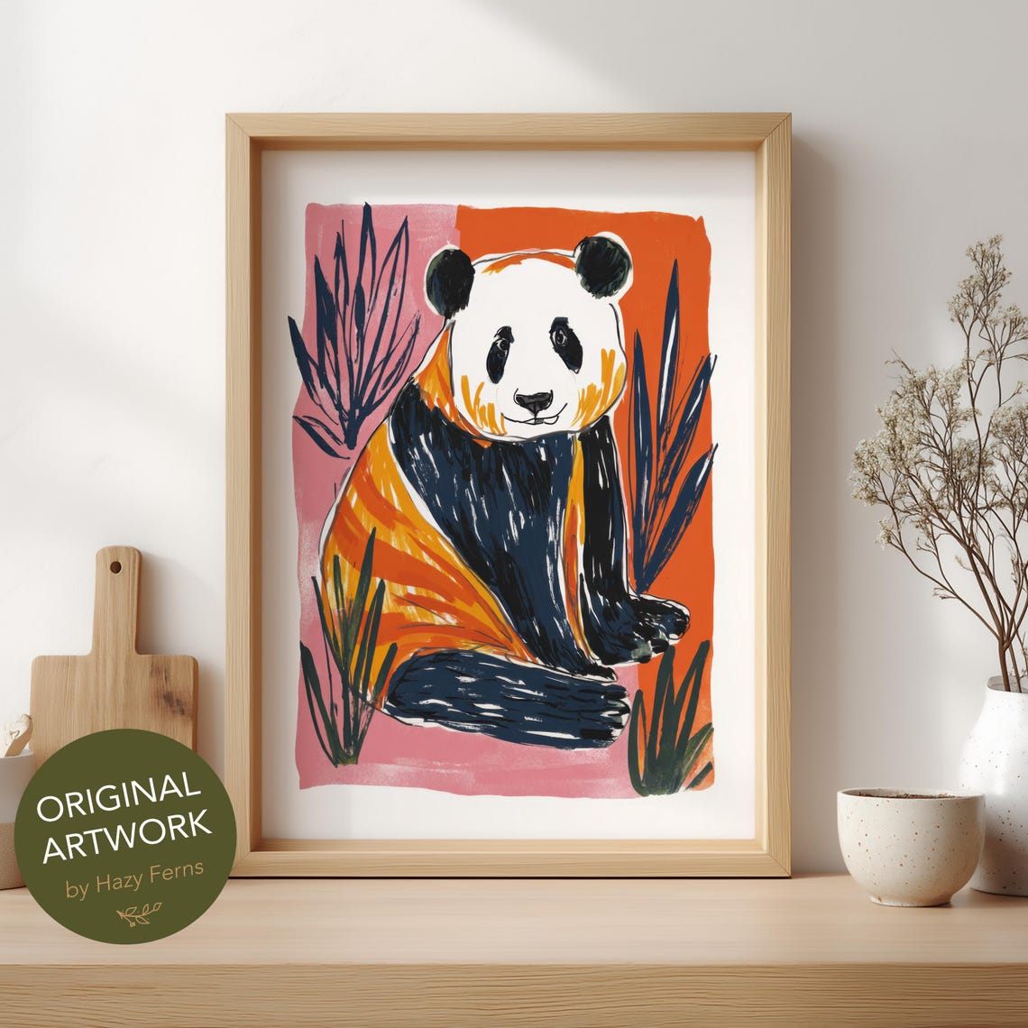 Panda Art Print Colorful Gouache Style Modern Animal Wall Poster 44