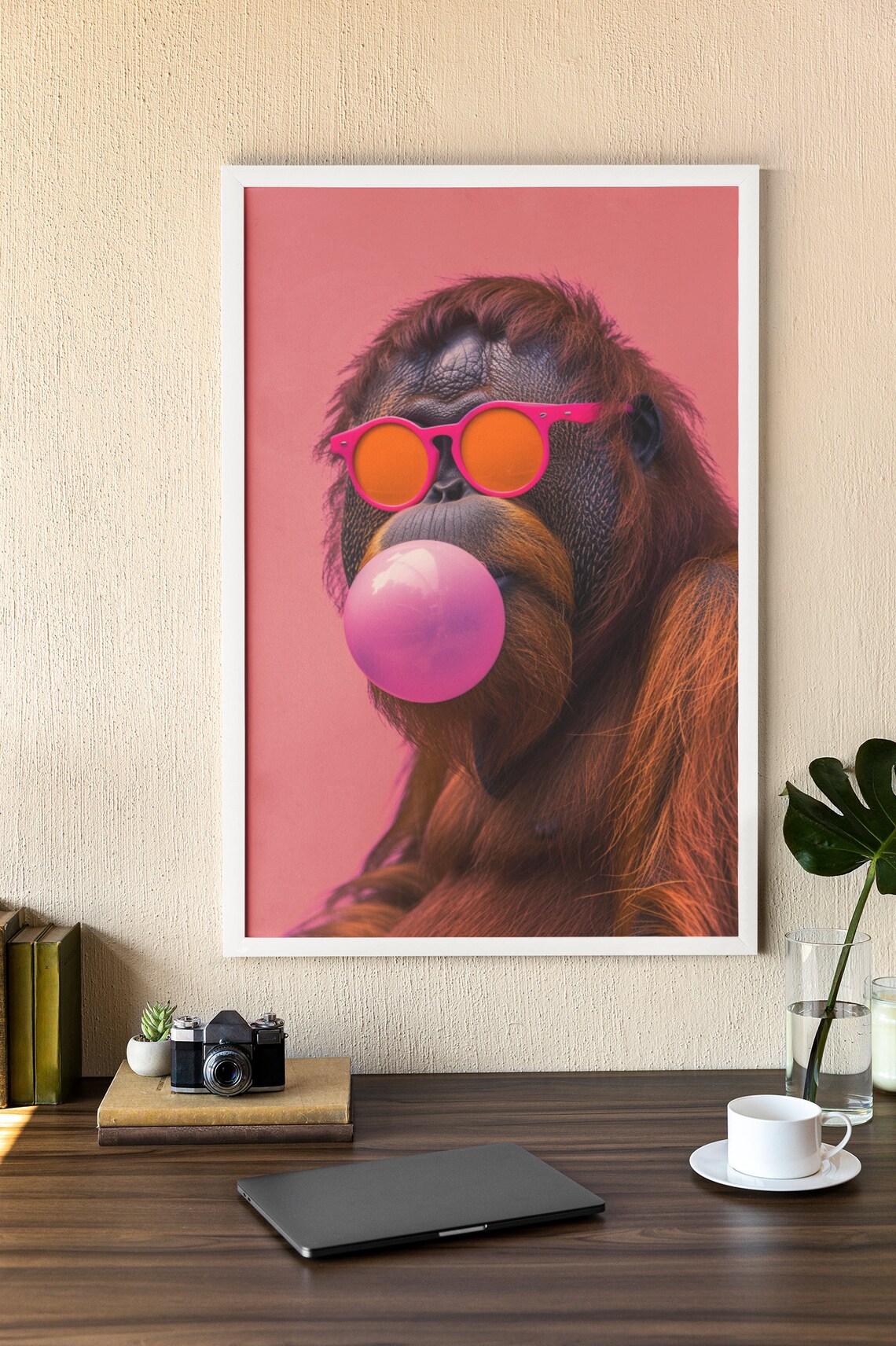 Hip Orangutan With Bubblegum, Funky Animal Art Print