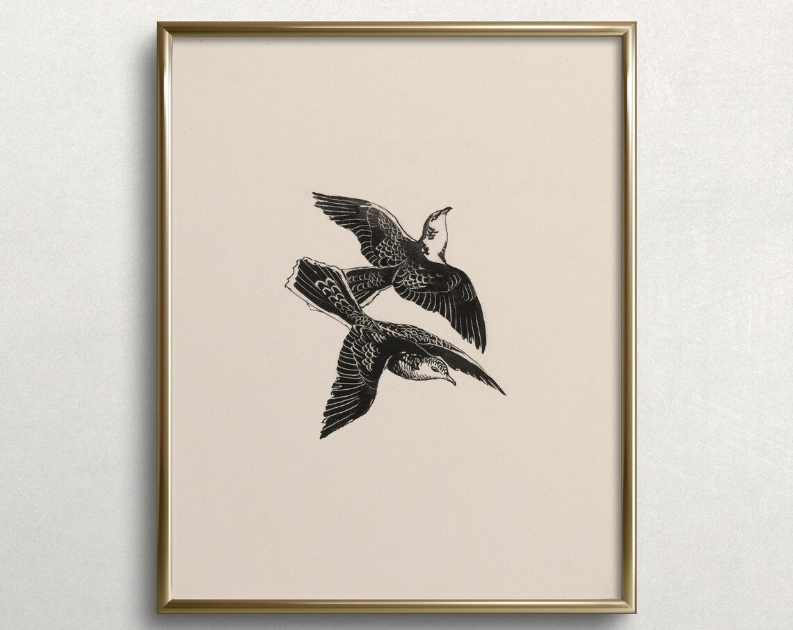 Sparrow Flight Vintage Black Bird Wall Art Print
