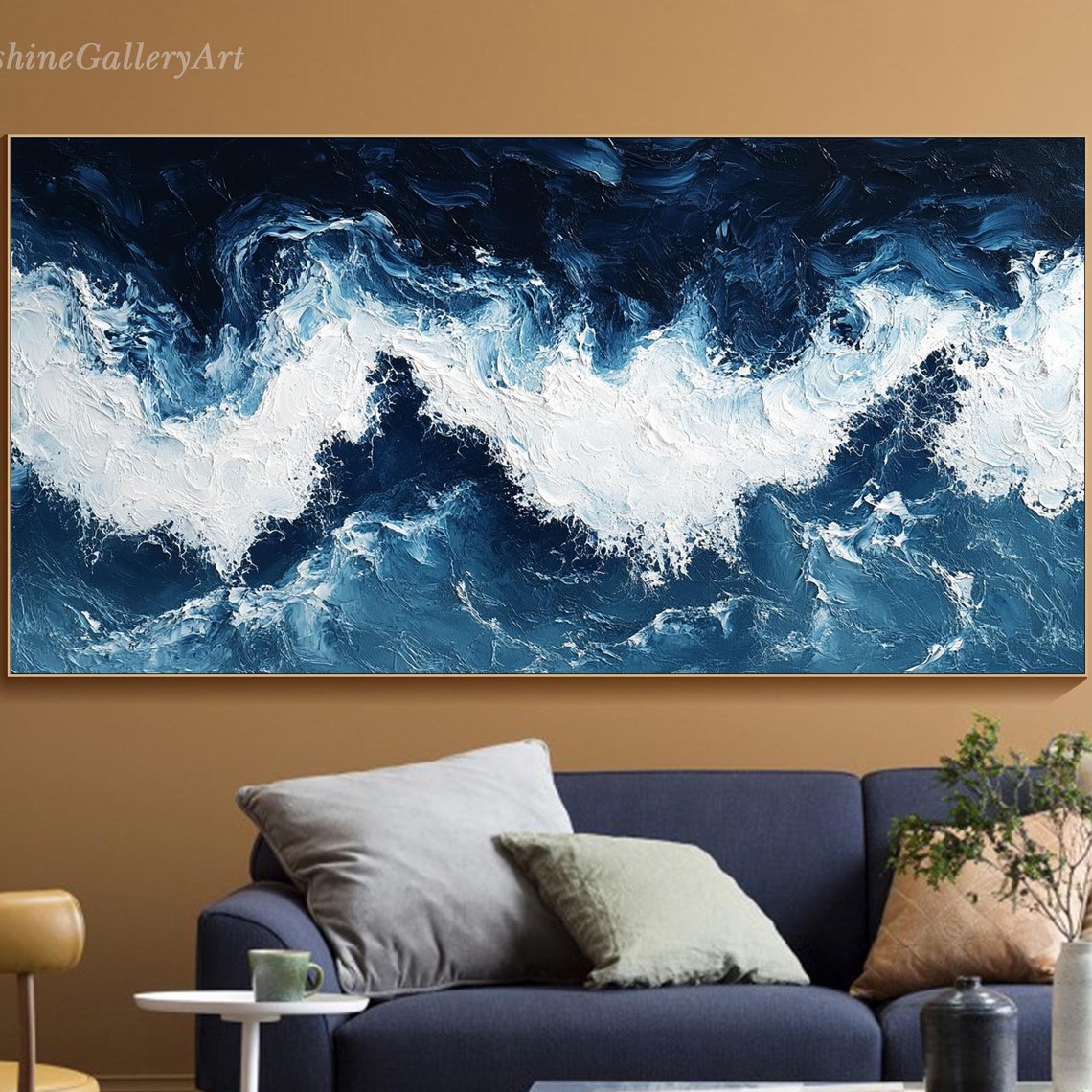 Dramatic Deep Blue Ocean Wave White Foam Abstract Art Poster - Image 3