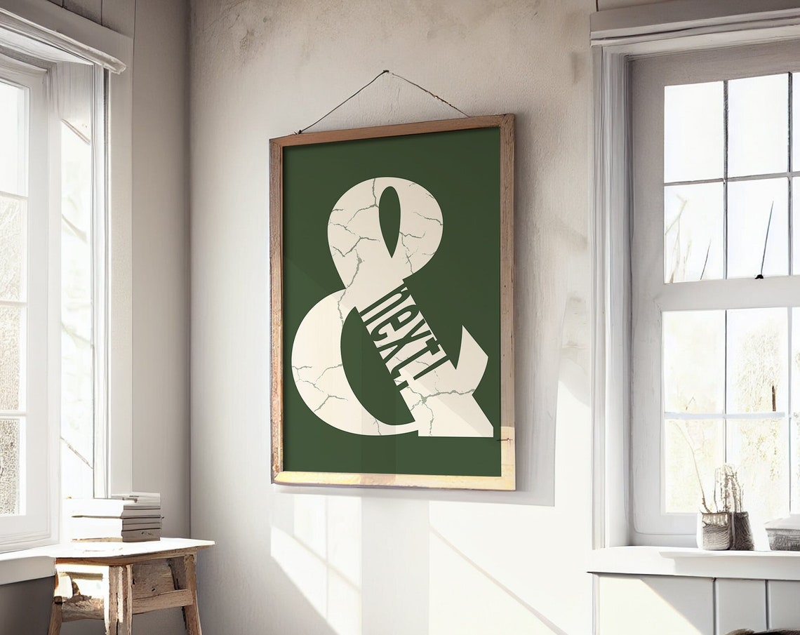 Next Ampersand Typography Green Cream Minimalist Decor Poster - Image 2