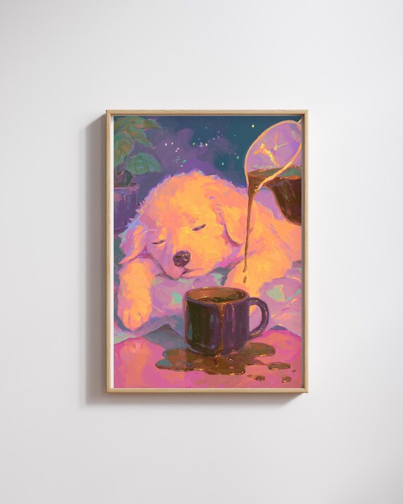 Puppy Coffee Art Printcute Kitchen Poster For Lovers Lover Giftcozy Home Wall Decor