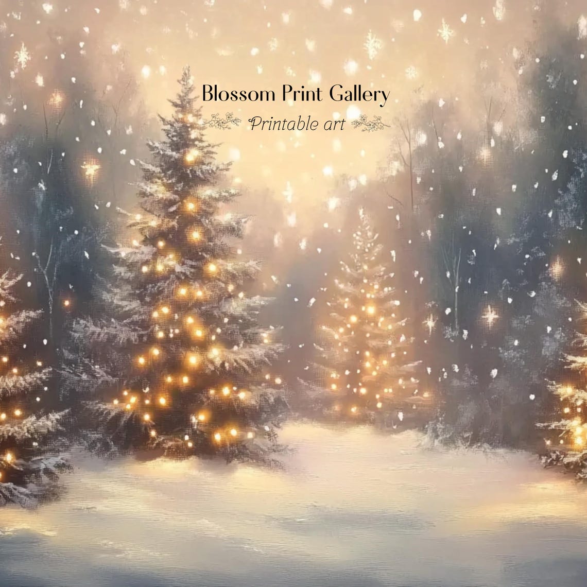 Glowing Christmas Trees Snowy Night Winter Forest Painting Poster - Image 2