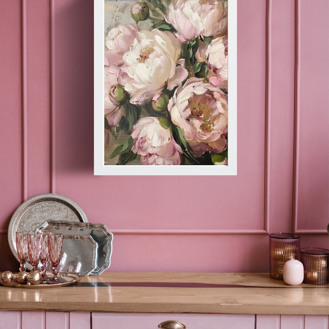 Blush Pink Peonies Impasto Oil Floral Still Life Painting Poster - Image 5
