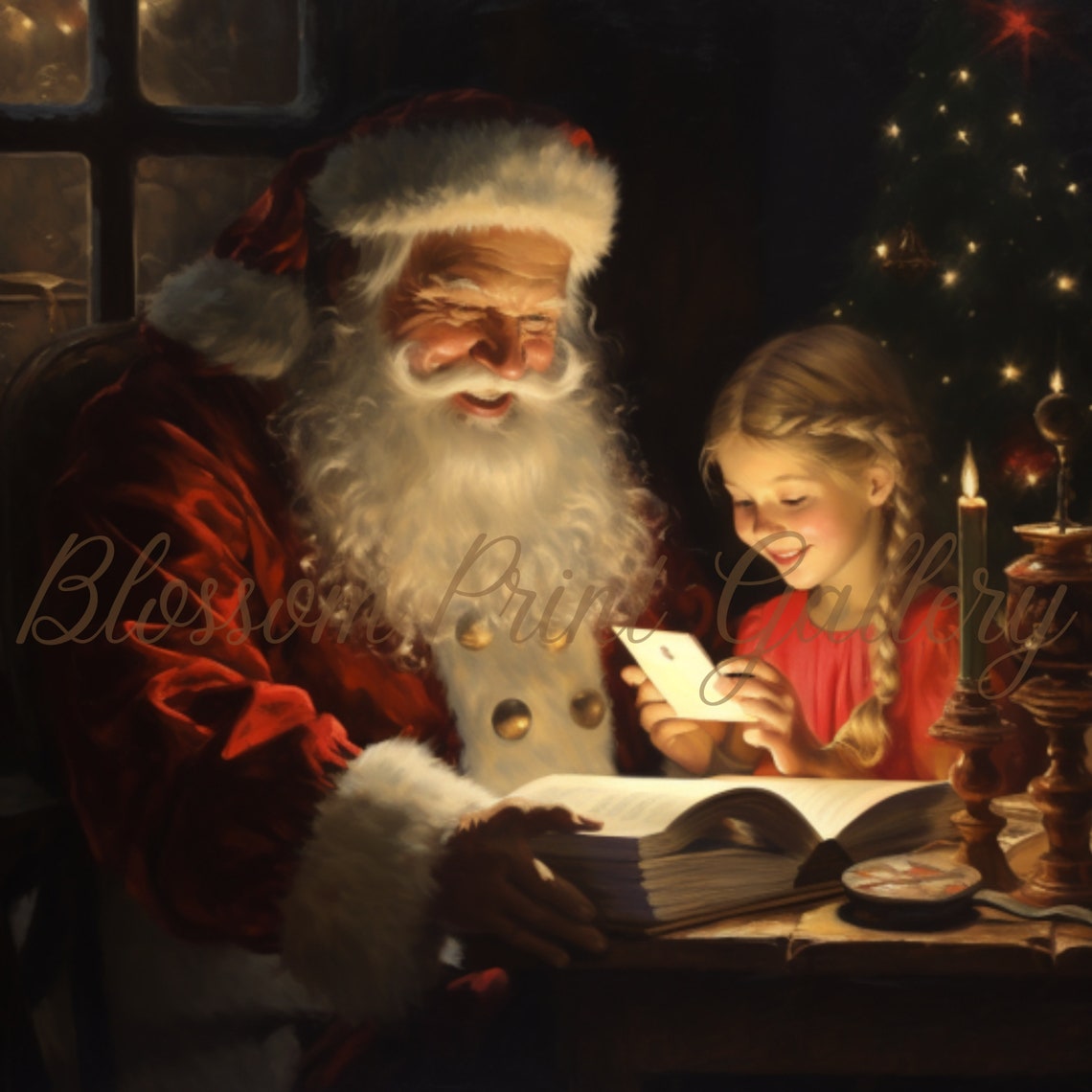 Santa Vintage Christmas Wall Art Santa Claus Oil Painting Rustic Winter Christmas Art Seasonal Holiday Poster - Image 2