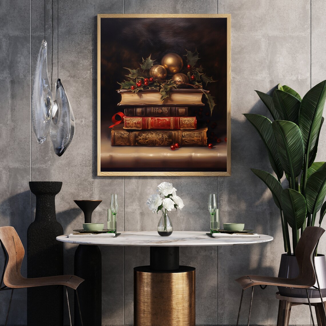 Rustic Christmas Book Still Life, Vintage Wall Art - Image 5