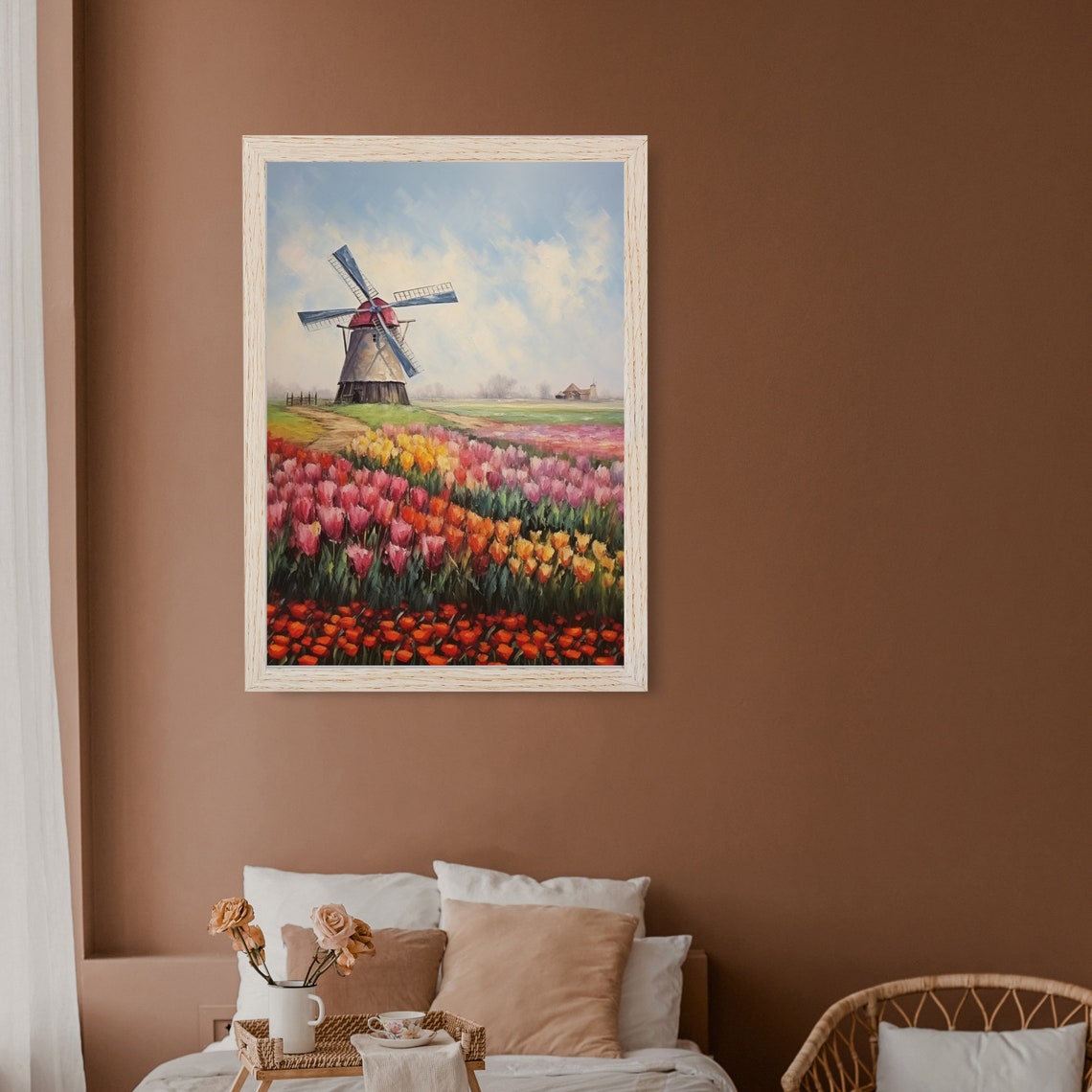 Dutch Windmill among Colorful Tulip Fields Spring Painting Poster - Image 3