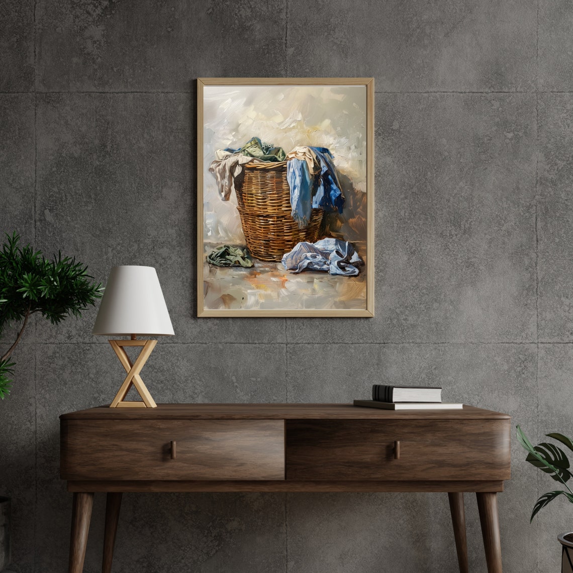 Wicker Laundry Basket Still Life Oil Painting Rustic Charm Poster - Image 3