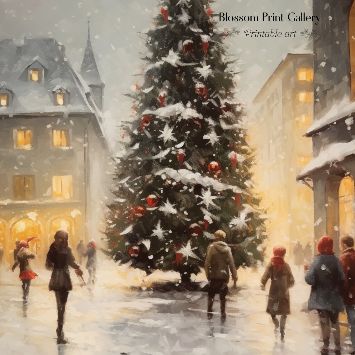 Modern Christmas Wall Art City Street Painting Festive Holiday Home Decor Snowy Town Artwork Winter Xmas Street 241 - Image 3