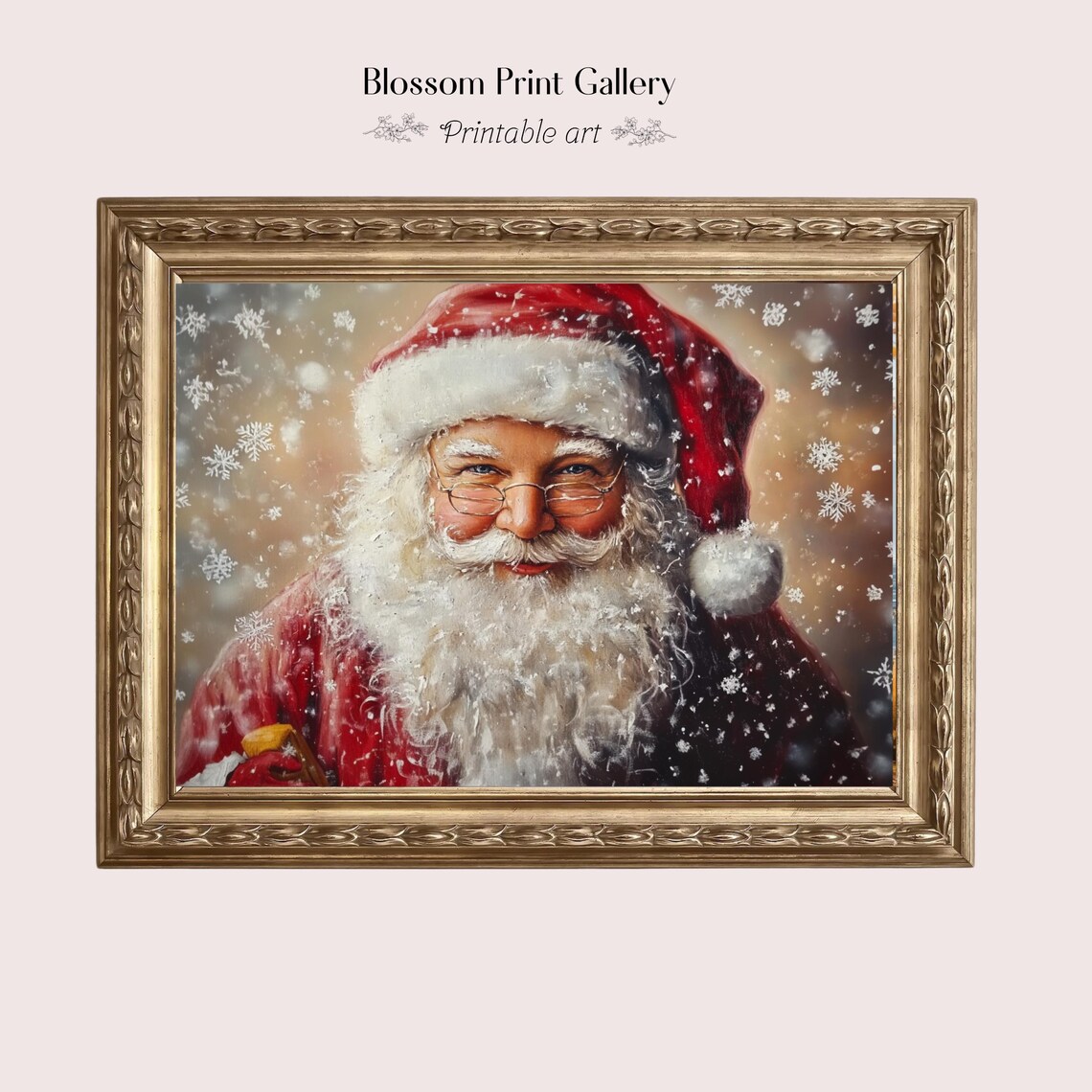 Vintage Santa Claus Portrait With Snowflakes Red Suit Christmas Poster