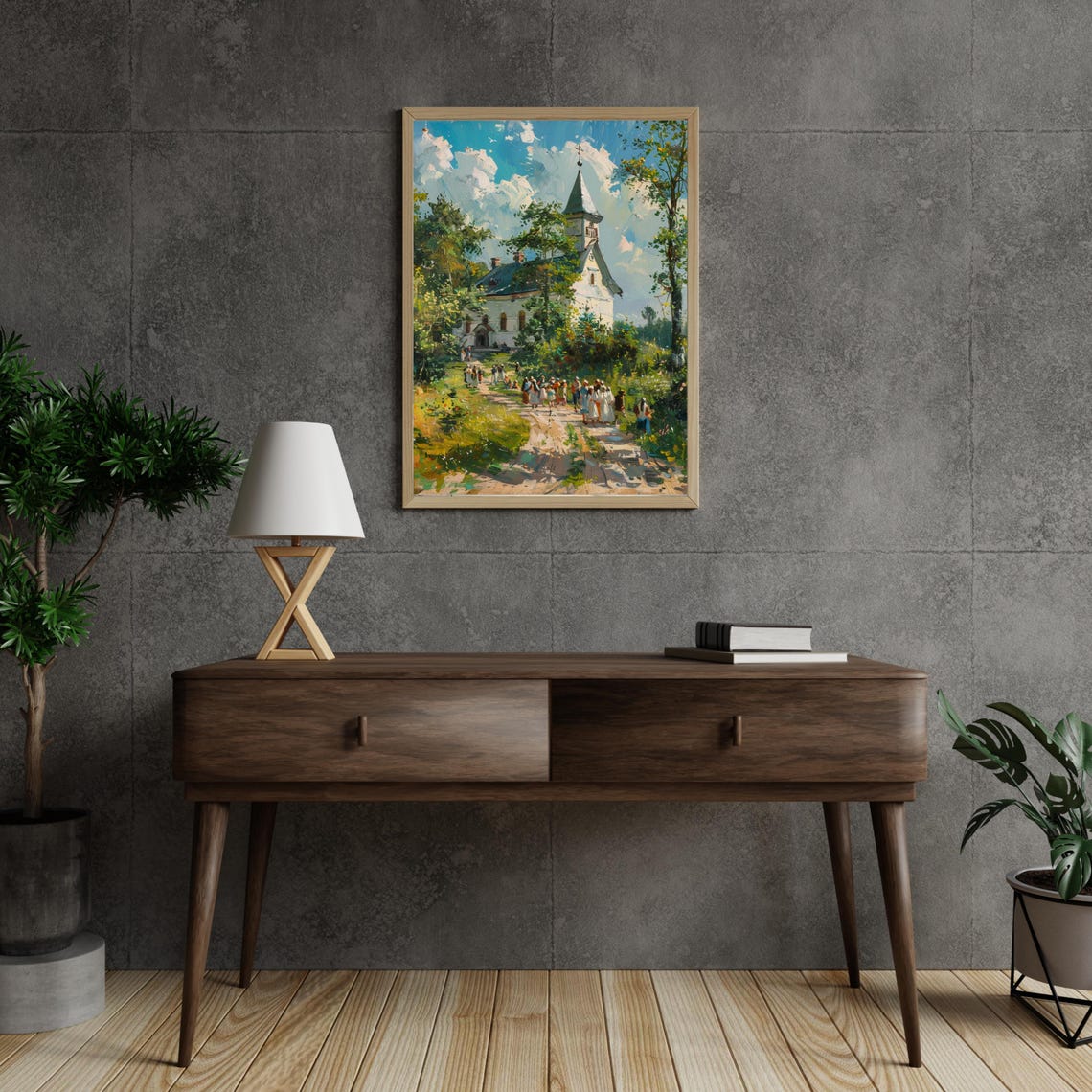 Vintage Church Print Spring Landscape Antique Oil Painting Summerv Farmhouse Deco Living Room Wall Art Church Scenery 823 - Image 5