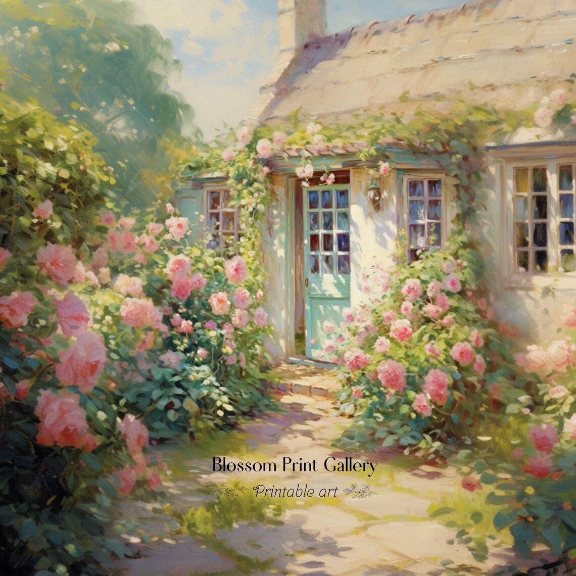 Rustic Cottage Garden Vintage Oil Painting Art Print - Image 2