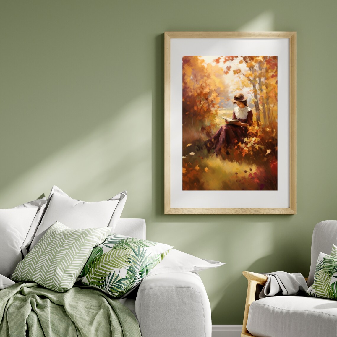 Book Lover Woman Reading in Golden Autumn Forest Painting Poster - Image 5