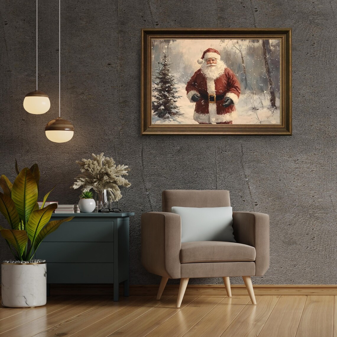 Vintage Santa Claus Walking Snowy Winter Forest Oil Art Poster - Image 6