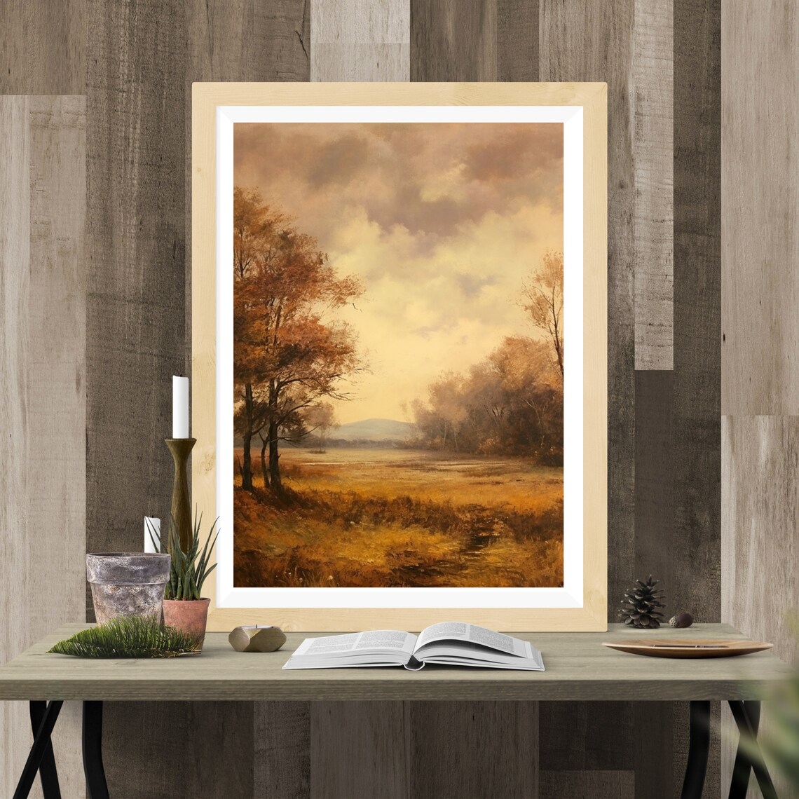Golden Autumn Field Fall Trees Amber Sky Vintage Landscape Scenery Poster - Image 5
