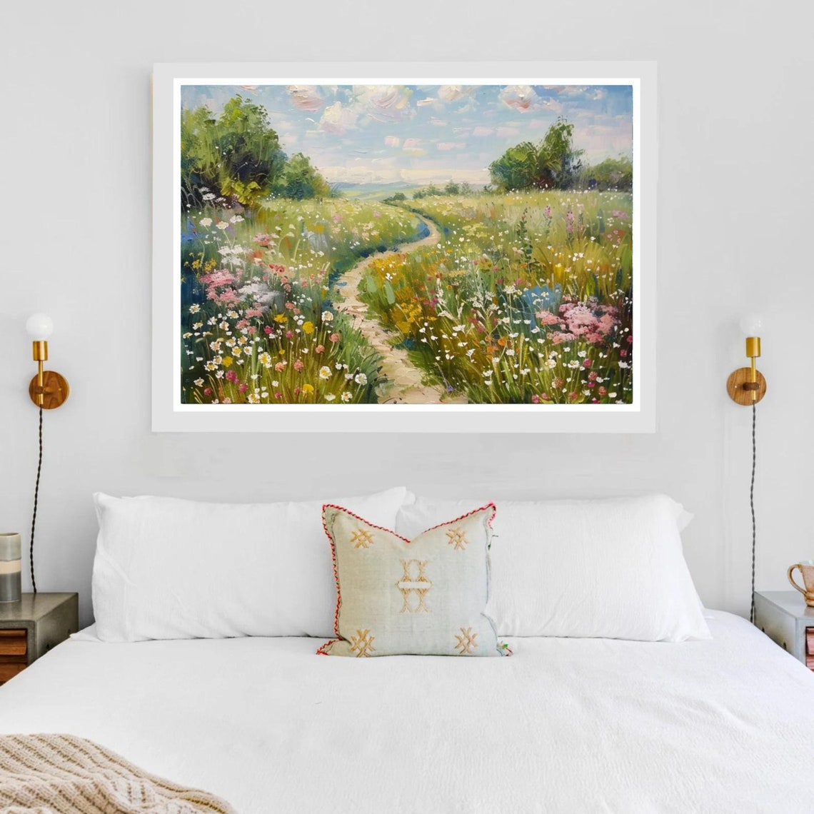 Wildflower Path Through Sunny Summer Meadow Landscape Poster - Image 4