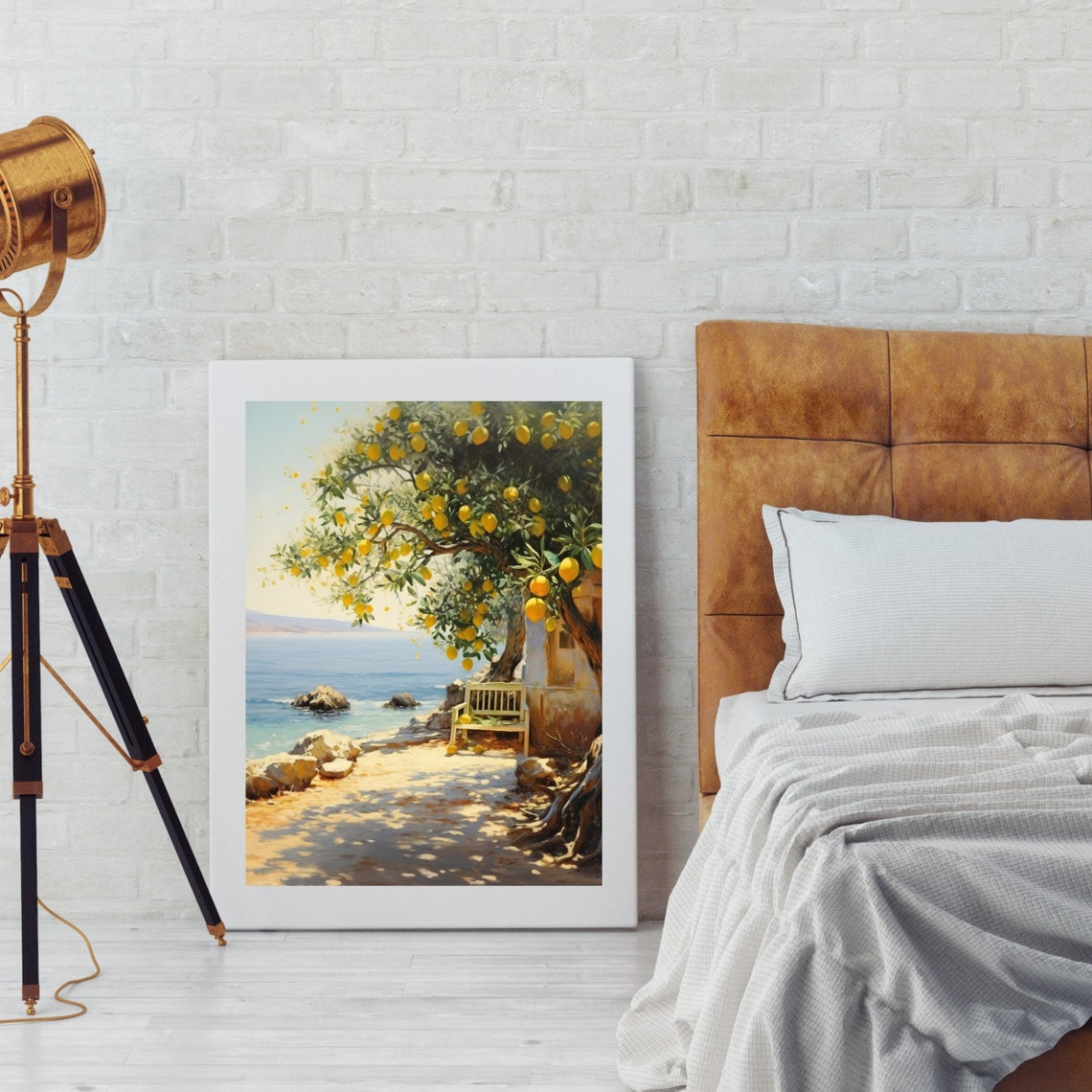 Summer Lemon Tree Coastal Sea View Oil Painting Style Poster - Image 6