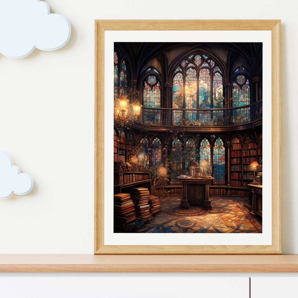 Magical Gothic Library with Stained Glass Windows Painting Poster - Image 6