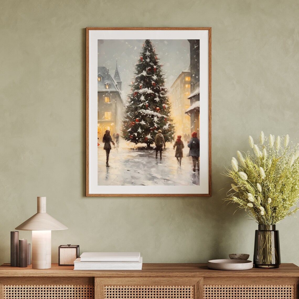 Modern Christmas Wall Art City Street Painting Festive Holiday Home Decor Snowy Town Artwork Winter Xmas Street 241 - Image 6
