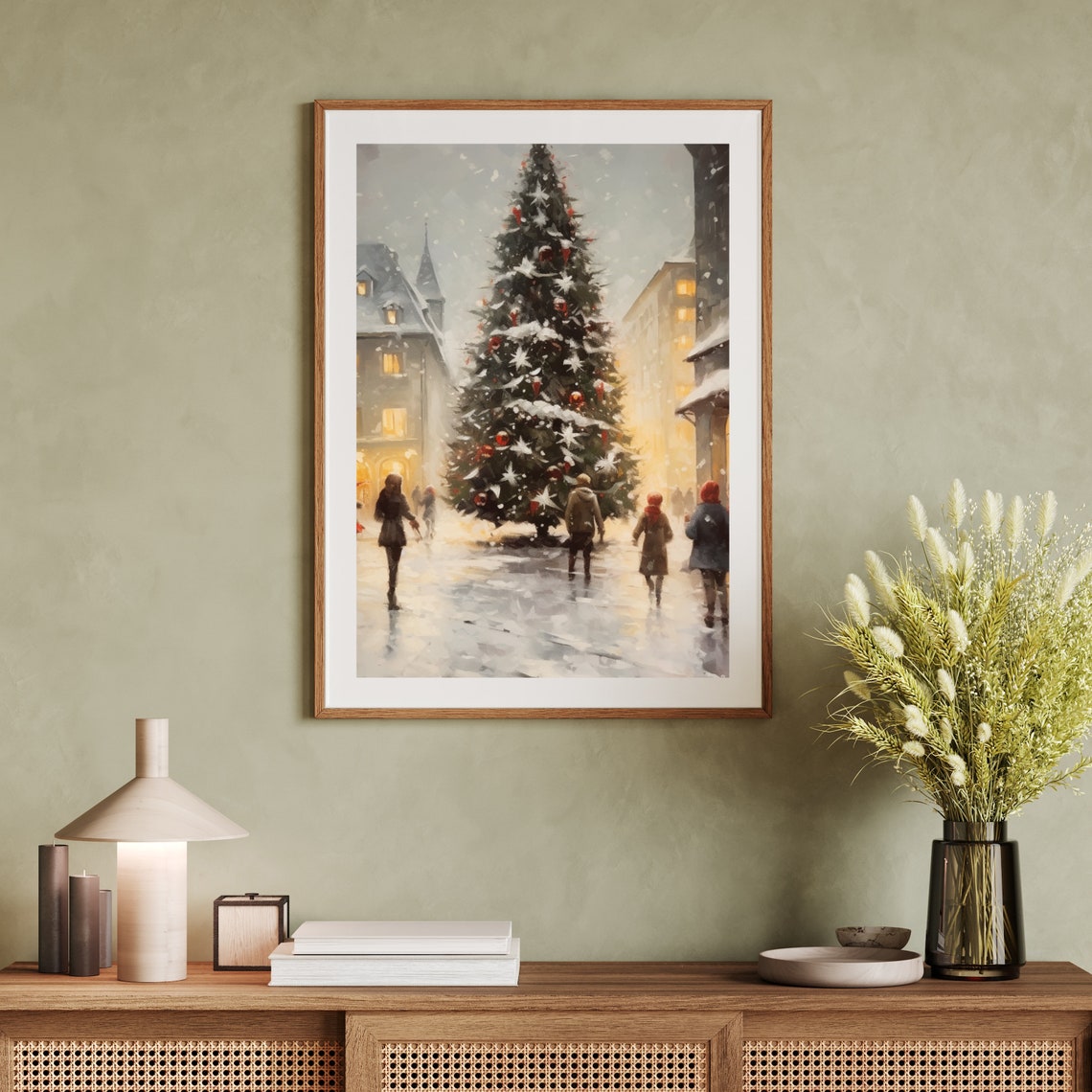 Snowy City Street Christmas Tree Evening Lights Vintage Holiday Poster - Image 6