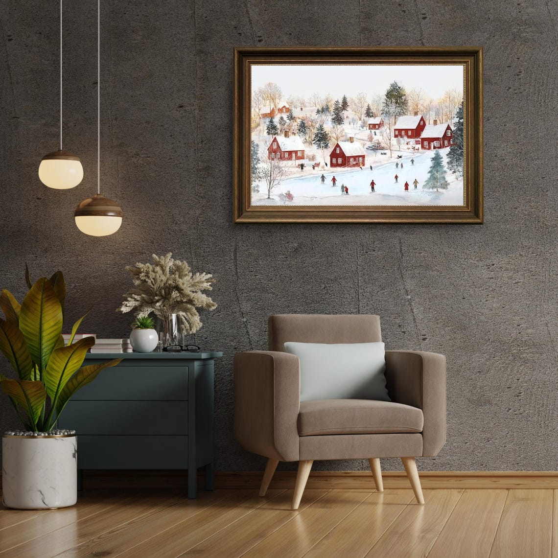 Christmas Town Wall Art Snowy Winter Village Print Cozy Winter Holiday Scene Festive Vintage Farmhouse Christmas Painting 798 - Image 6