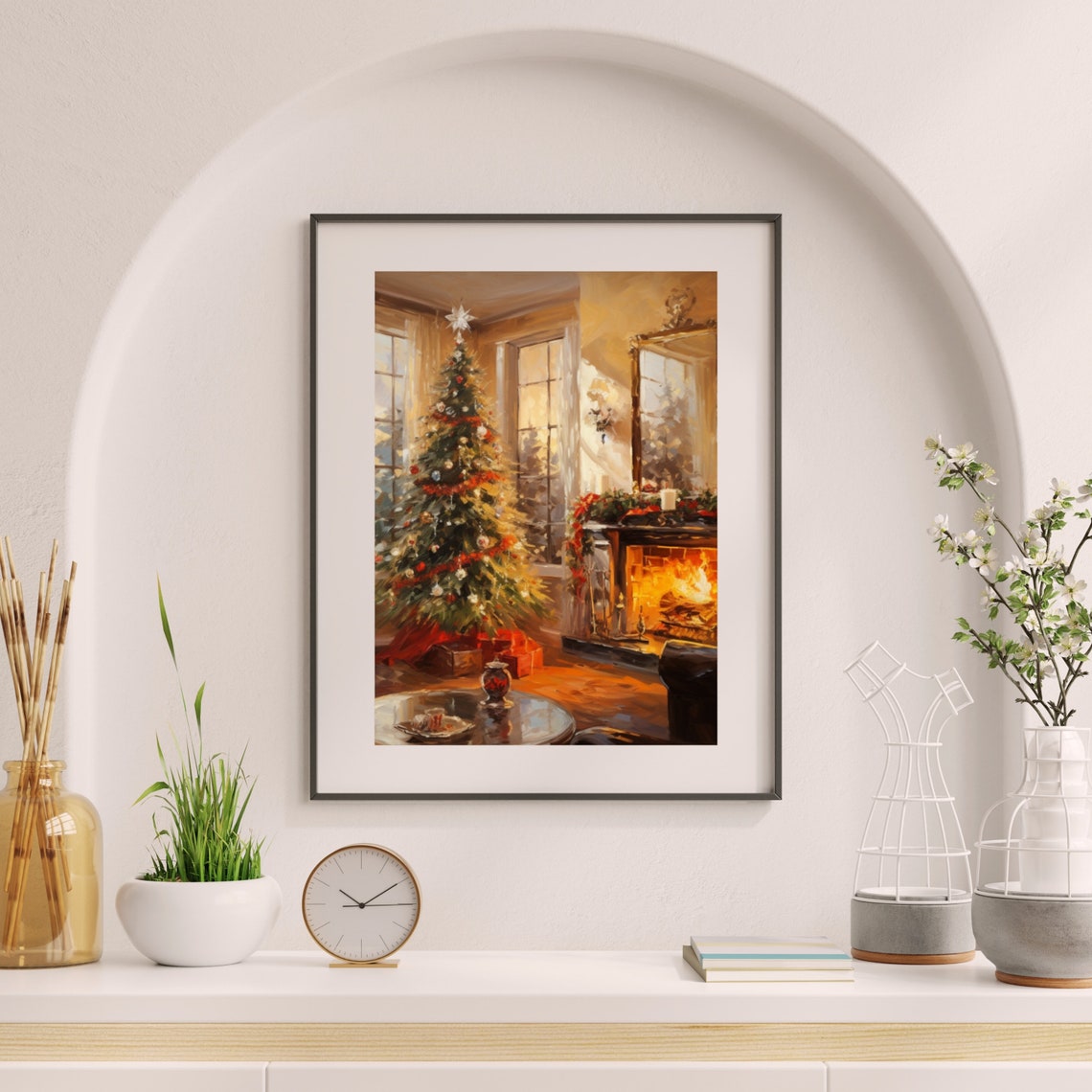 Cozy Christmas Living Room Fireplace Tree Warm Holiday Wall Art - Image 6