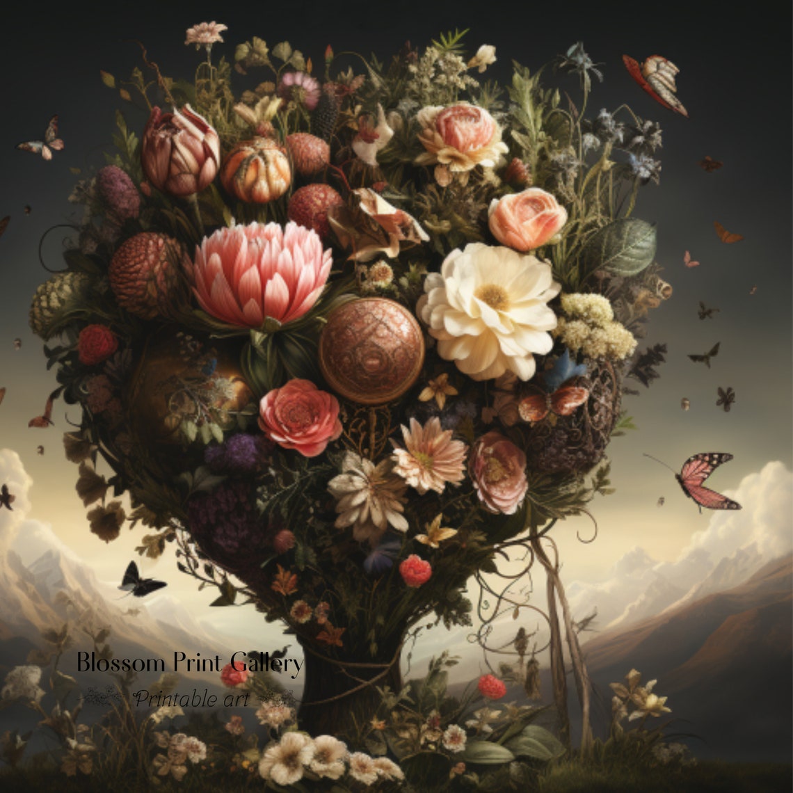 Moody Dutch Style Flower Bouquet On Dark Background Painting Poster - Image 3