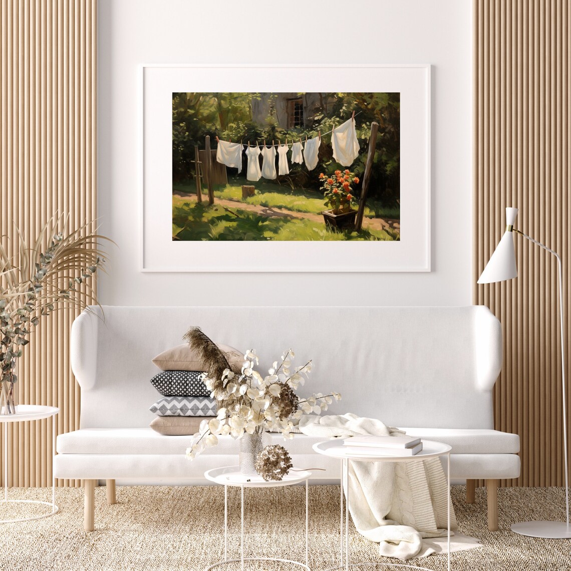 White Laundry Drying On A Clothesline In A Sunny Garden Painting Poster - Image 5