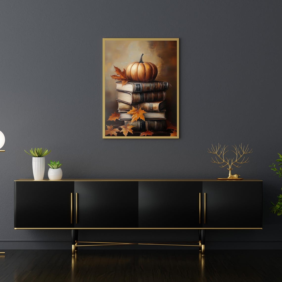 Pumpkin on a Stack of Books with Maple Leaves Autumn Fall Poster - Image 5