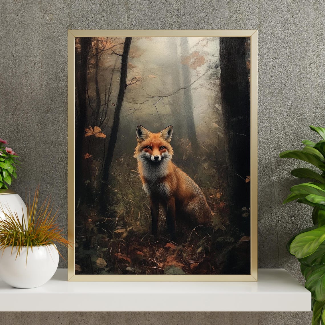 Red Fox Standing in a Misty Autumn Forest Wildlife Portrait Wall Art - Image 6