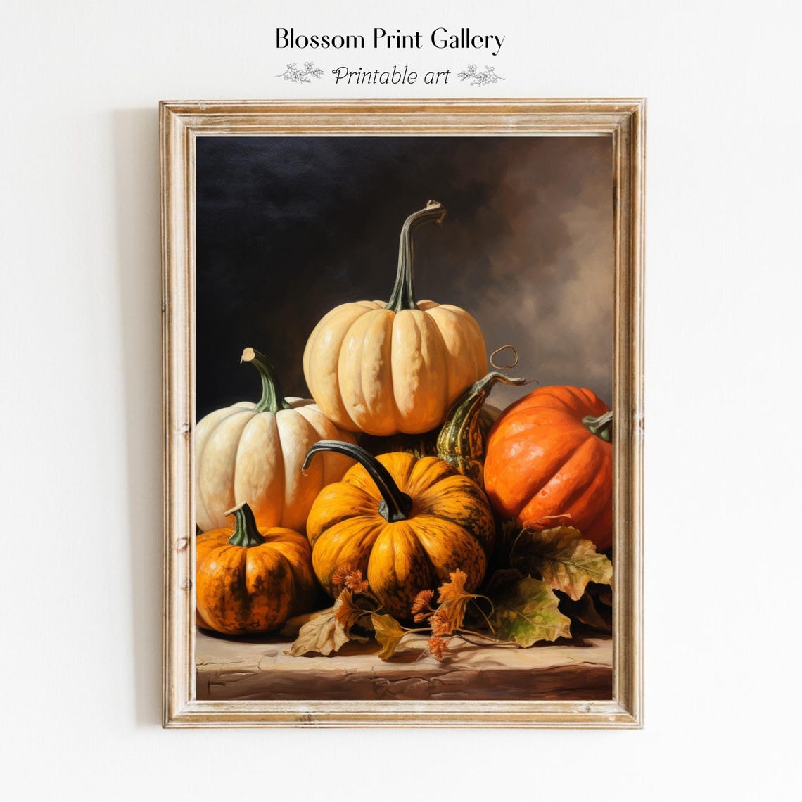 Autumn Pumpkins And Gourds Still Life Dark Fall Painting Poster