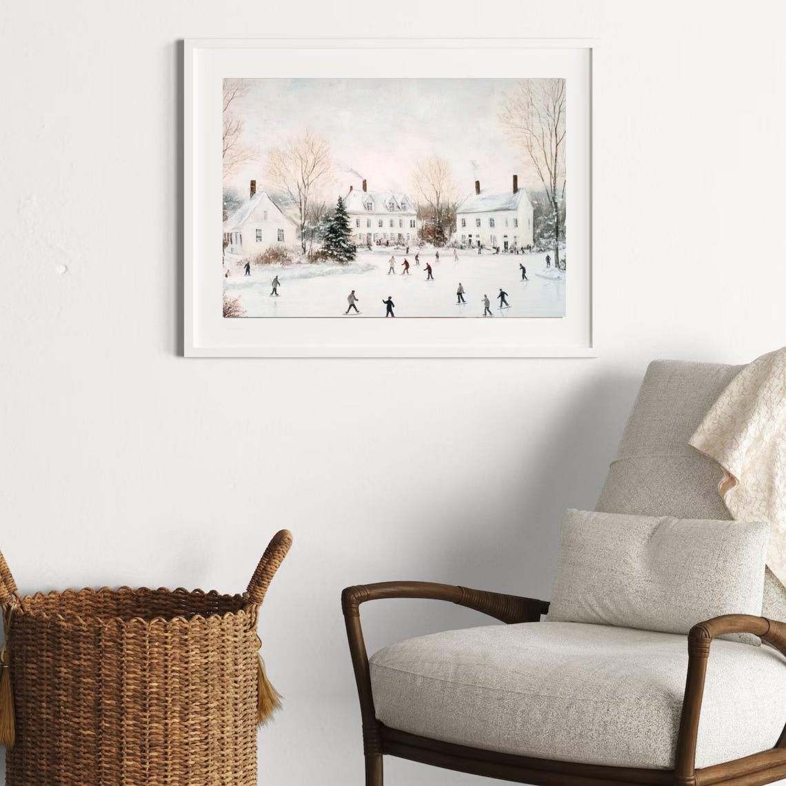 Village Ice Skating Pond Winter Scene Vintage Holiday Poster - Image 2