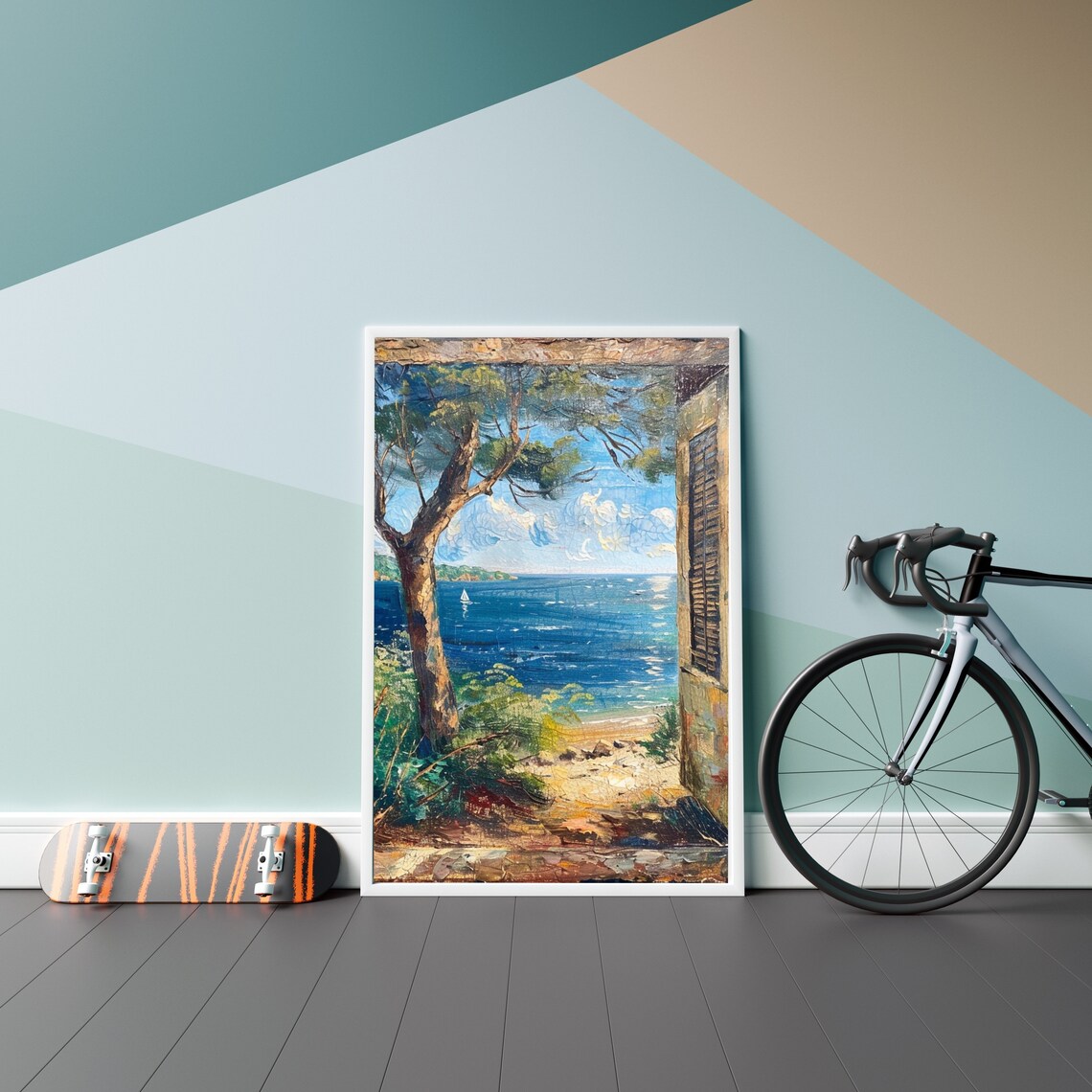 Mediterranean Sea View Through Old Doorway Coastal Vintage Seascape Poster - Image 3