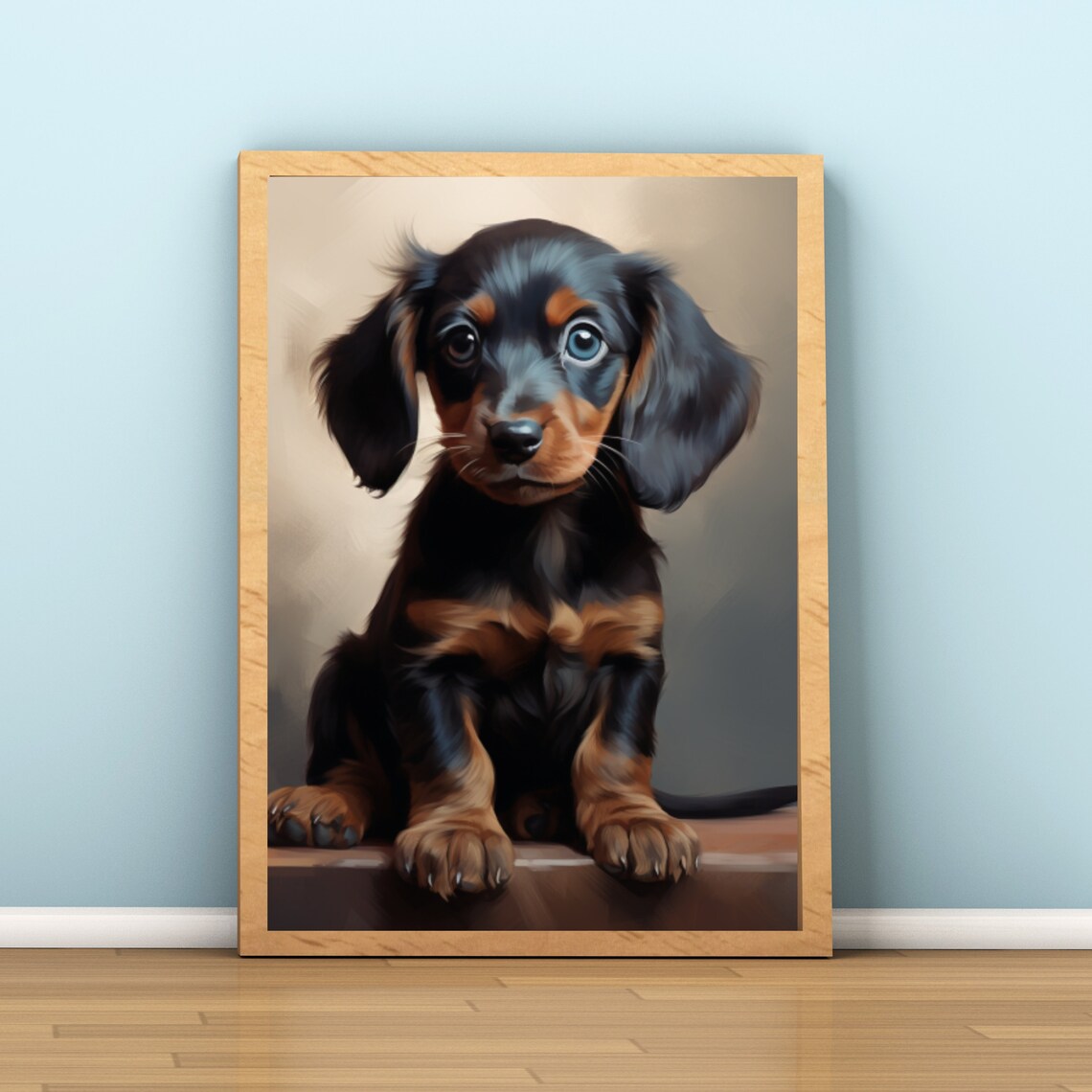 Adorable Black And Tan Dachshund Puppy Dog Oil Portrait Poster - Image 4