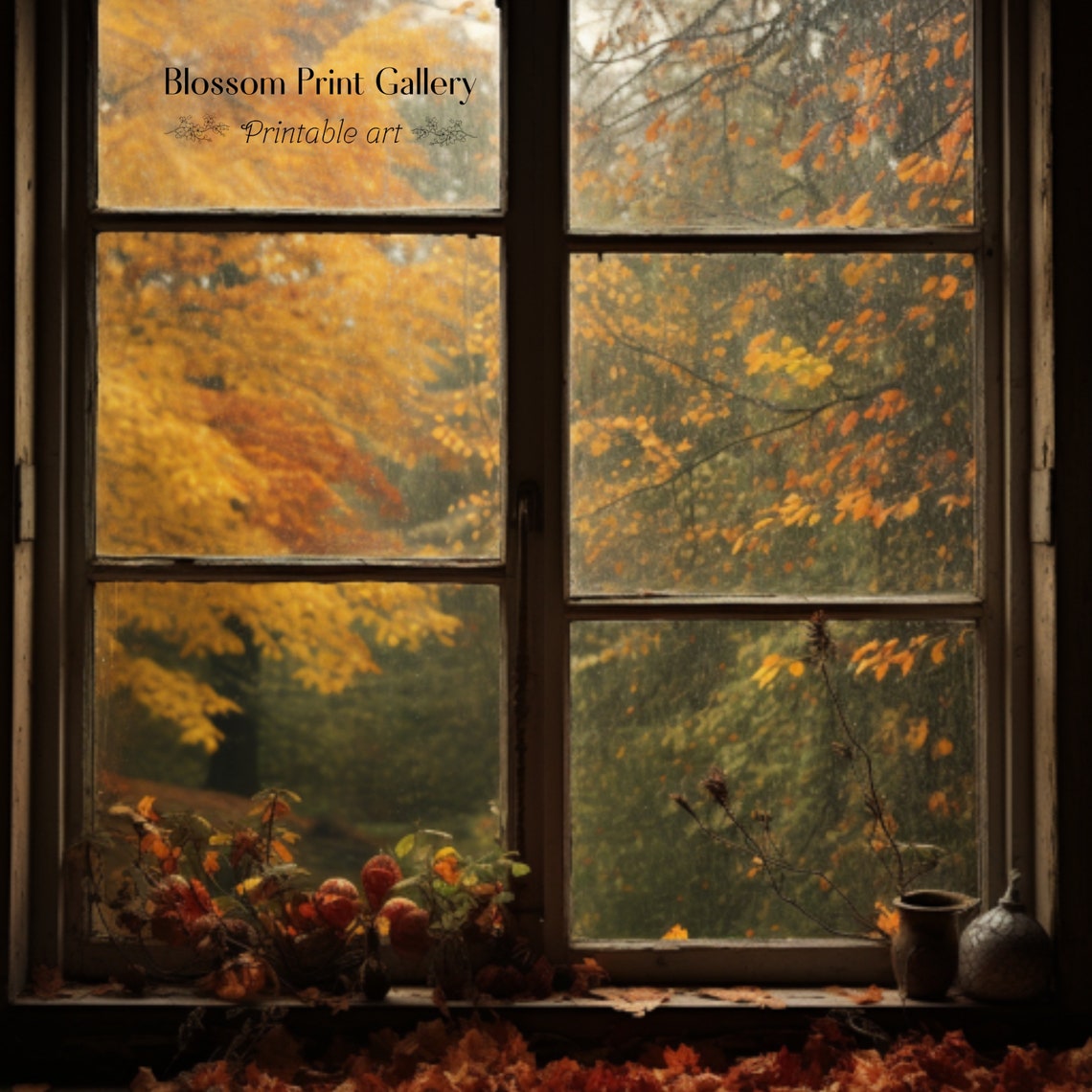 Rustic Autumn Trees View Through Window Moody Fall Leaves Poster - Image 3