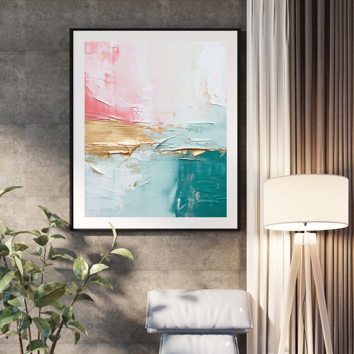 Abstract Impasto Pink Gold Teal Textured Modern Painting Poster - Image 5