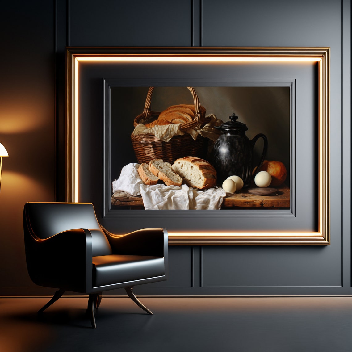 Rustic Bread Basket with Eggs and Pitcher Kitchen Still Life Wall Art - Image 5